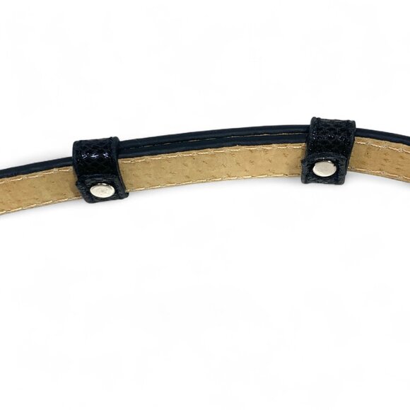 Black Slider Belt With Brushed Silver Metal Clasp Adjustable Leather Lined M/L - Picture 4 of 6